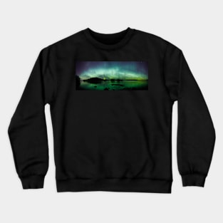 Beautiful northern lights over lake panorama Crewneck Sweatshirt